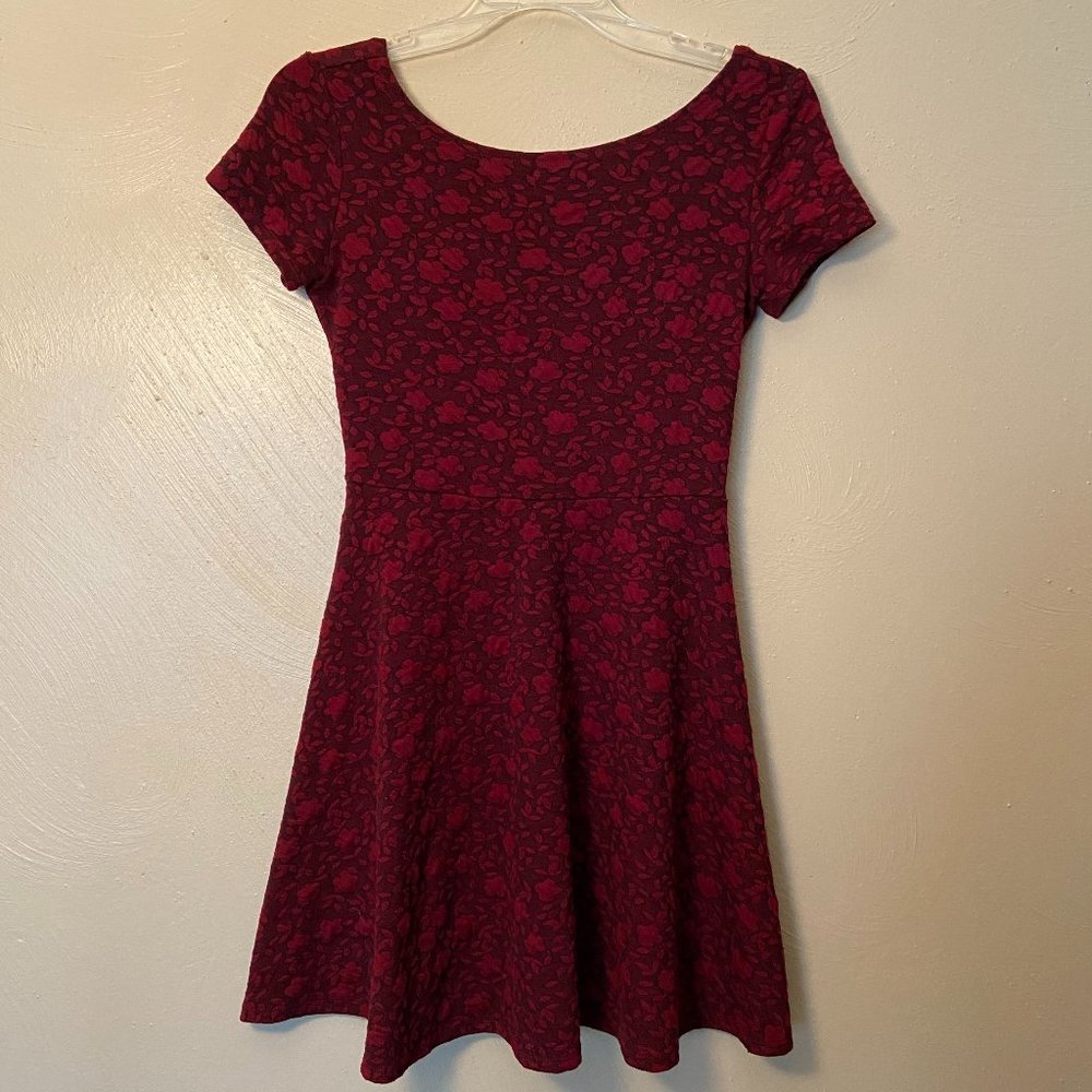 Burgundy Floral Skater Dress
